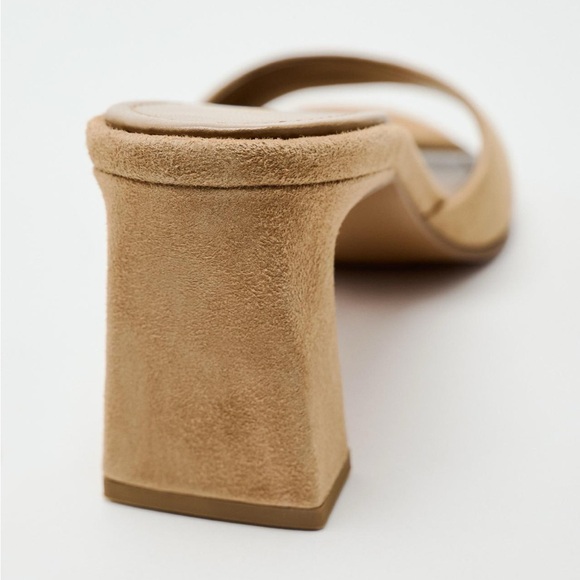 ZARA SUEDE BLOCK HEEL SLIDES HEELS MULES 9 40 TAN BROWN TAUPE 2329/310 - Picture 5 of 14